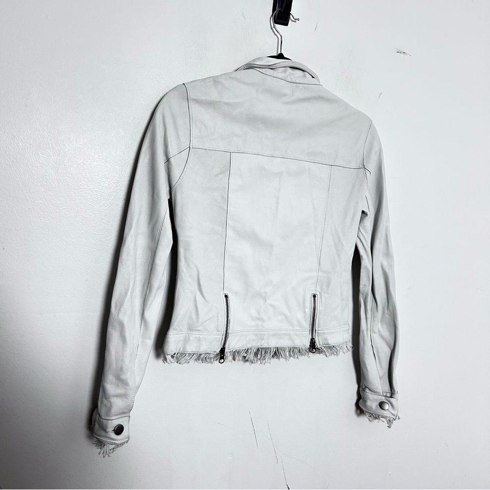 Jakett Alexa Burnished White Leather Jacket Cropped Fringe Hem XS - Picture 4 of 5